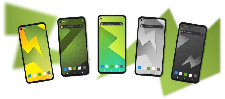 Mockups of phones with CalyxOS wallpapers