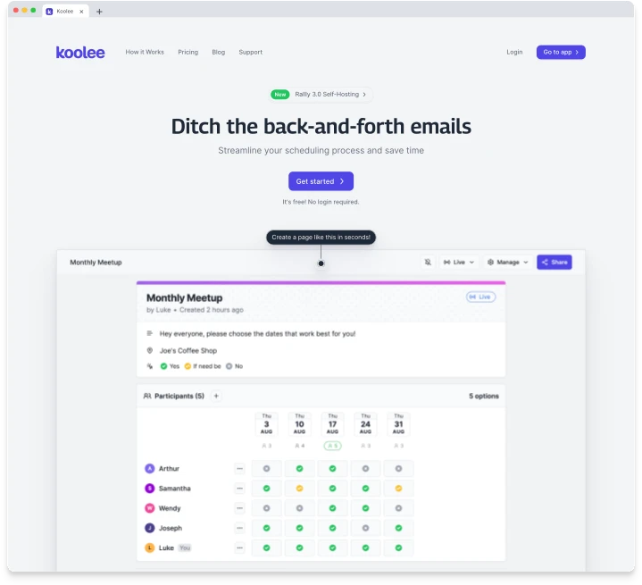 Rallly new rebranded landing page