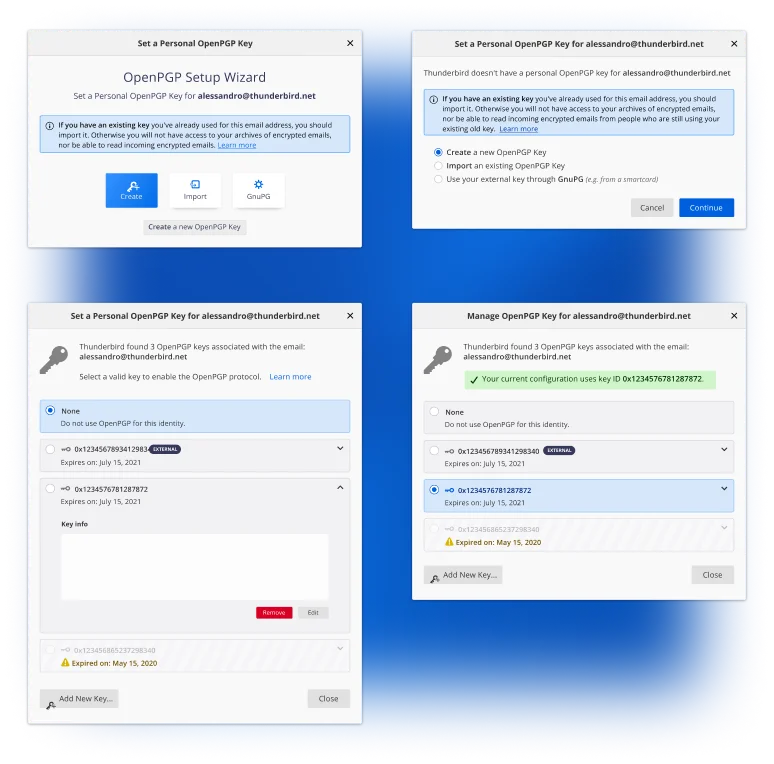 Redesigned OpenPGP setup wizard in Thunderbird