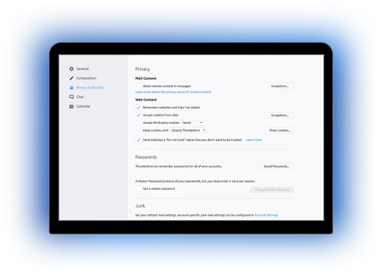 Privacy & Security tab view in Thunderbird Settings